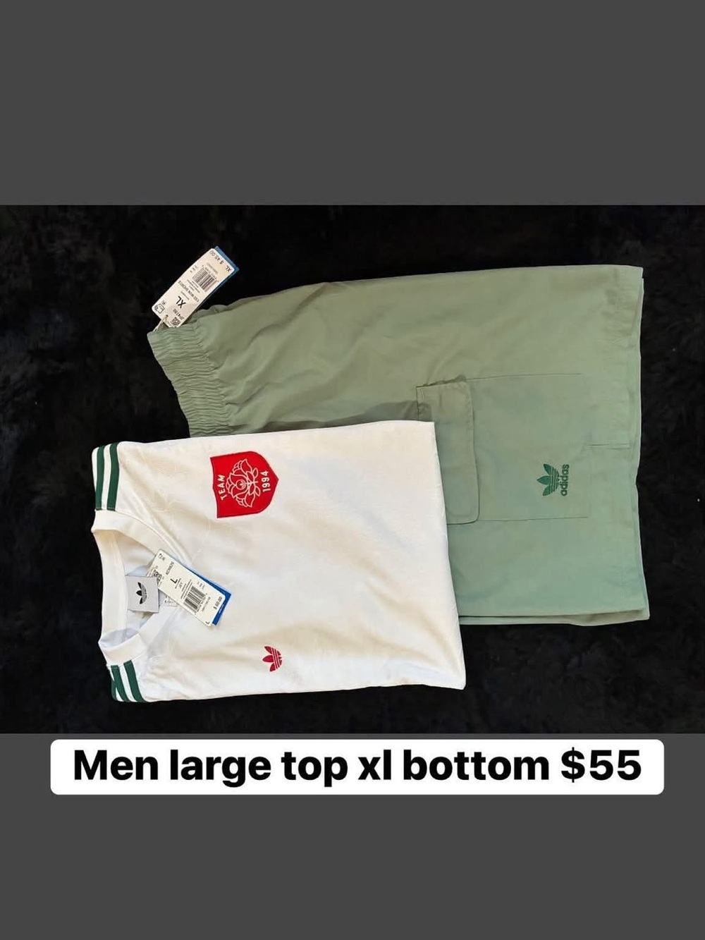 adidas White Tee with Sage Green Hybrid Shorts